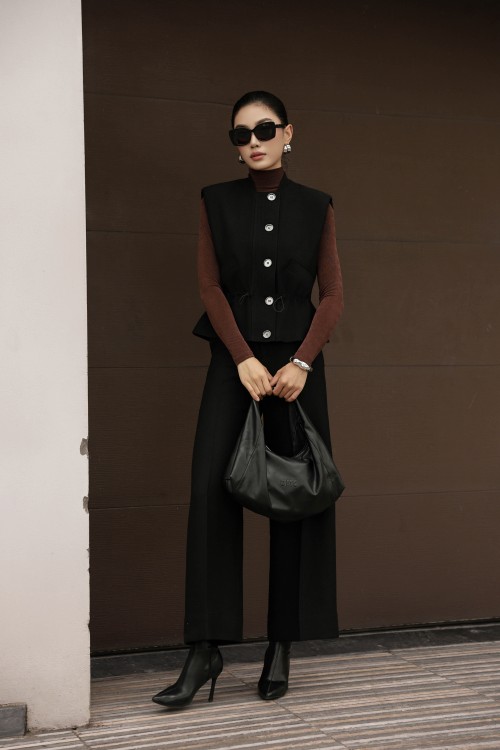 Sixdo Black Woven Loose Pants